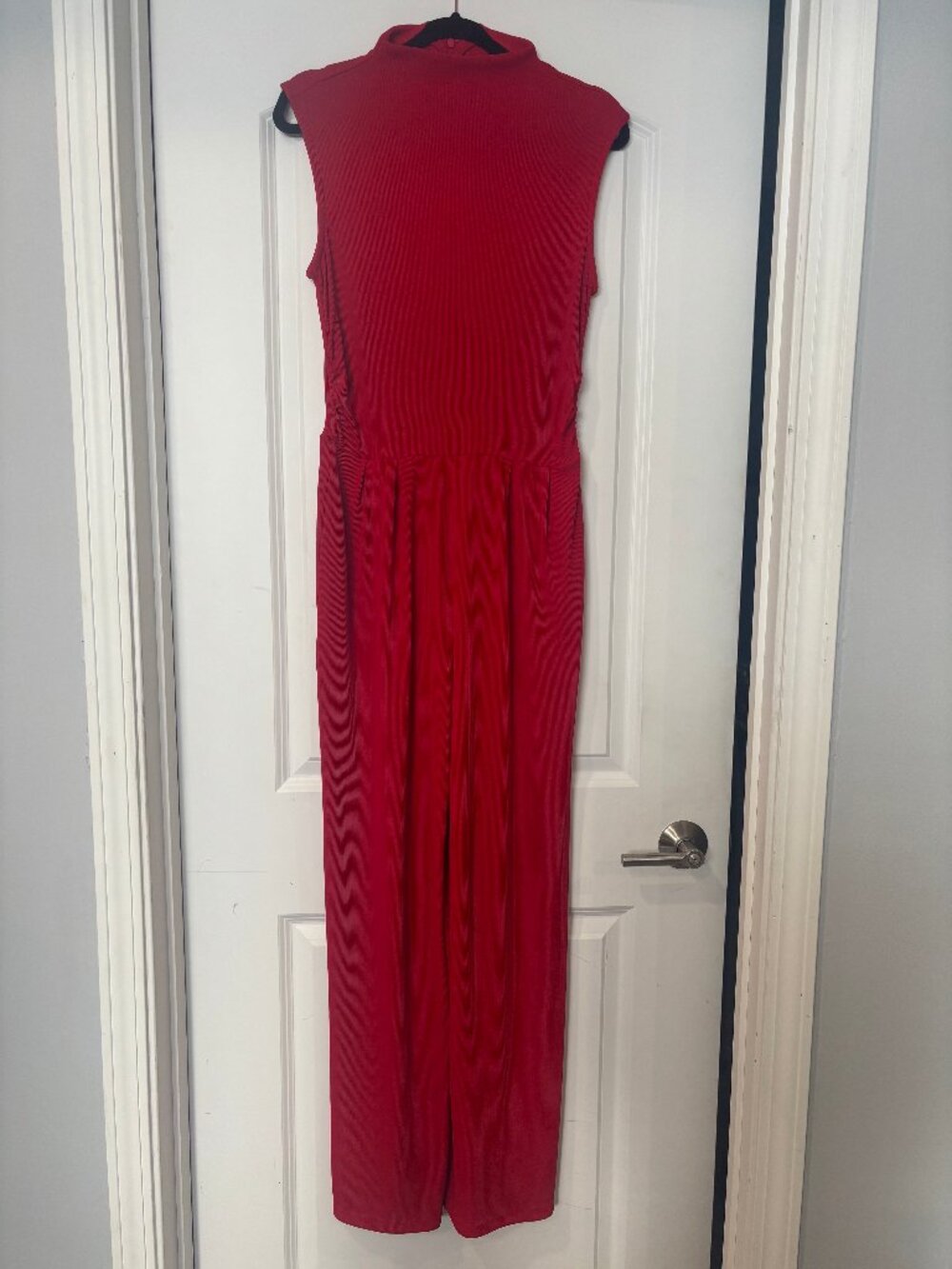 Pretty Garden Red Ribbed Knit Sleeveless Mock Neck Wide-Leg Jumpsuit Size M